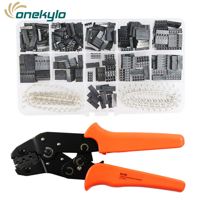 SN-28B Terminal Crimping Tools Set DuPont Crimper 23-17AWG 620pcs 2.54mm Male Female Pin Header Connector Wire Housing Kit