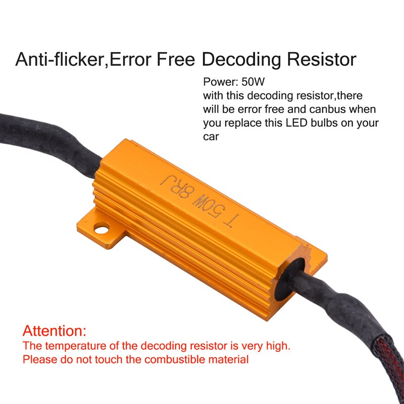 2pcs 50W 6Ohm Load Resistor Wire for Fix LED Bulb Fast Hyper Flash Cancel Error on Car Computer Stop Flashing H7 CanBus Wires
