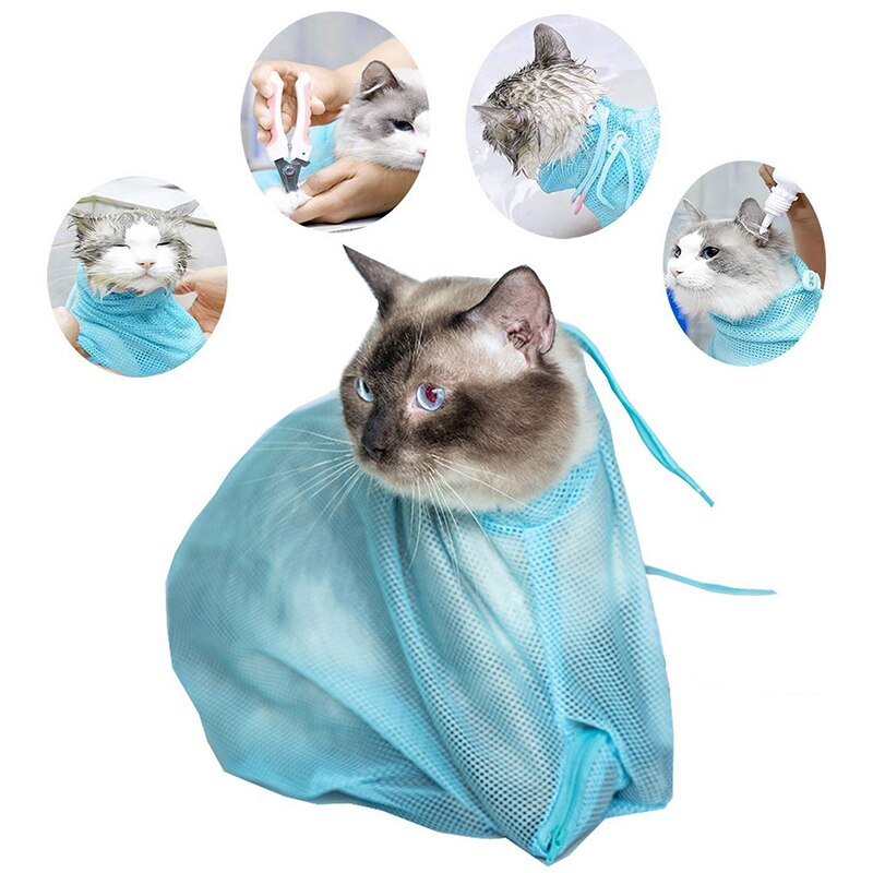 Mesh Cat Bathing Bag Cats Grooming Washing Bags Cat Bath Clean Bag No Scratching Bite Restraint Cat Supplies Nail Cutting