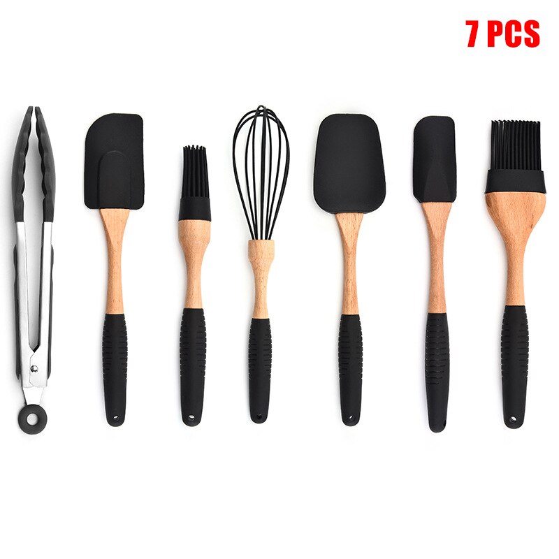 Silicone Non-stick Cooking Baking Utensils Tools Set Heat Resistant Spoon Spatula Egg Beaters Kitchen Accessories C66: 7 pcs