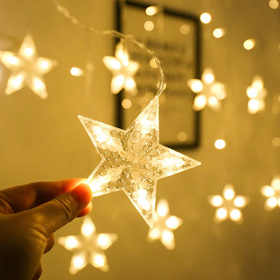 4M 138LED Led Kerstverlichting Ster 12Pcs Star Shape Led Light String Gordijn Lamp Voor Indoor Kerst decoratie