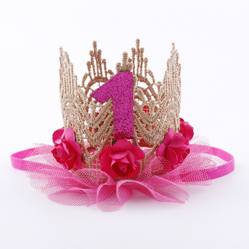 1Pc Baby Meisje Gelukkig Verjaardagsfeestje Hoeden Kids Een Jaar Bloem Princess Crown Hoofdband Baby Douche 1st Verjaardag Decor party Supply: E