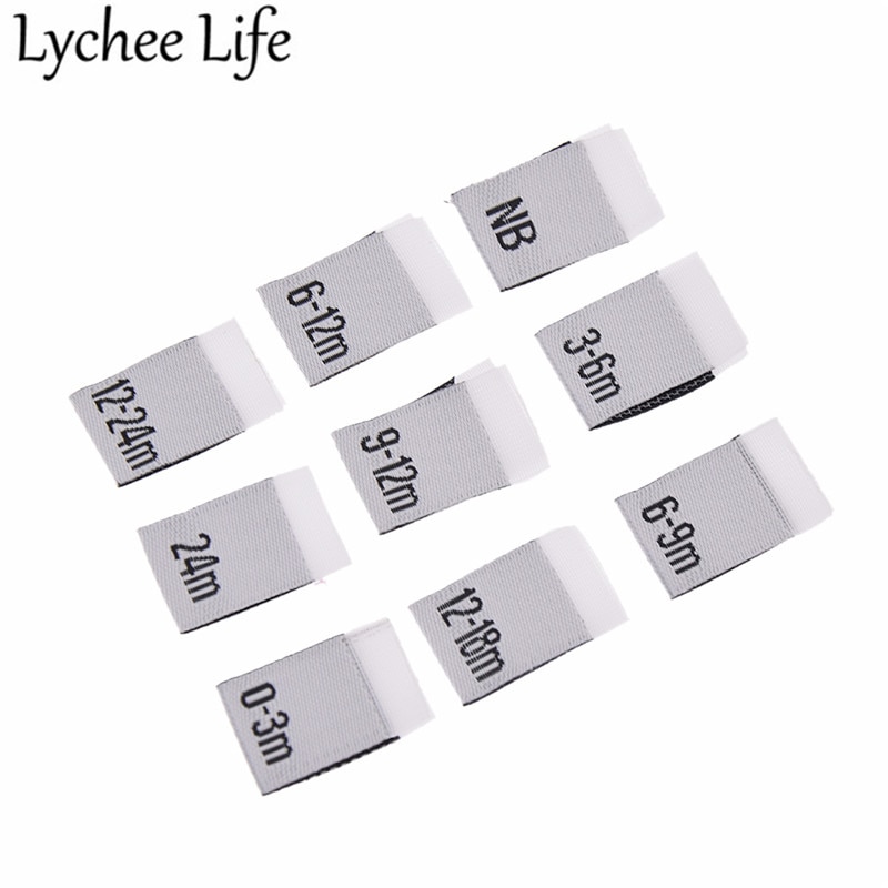 litchi liv 100 stk baby klær størrelse etikett polyester brev trykte etiketter håndlaget diy klær sy stoff tilbehør