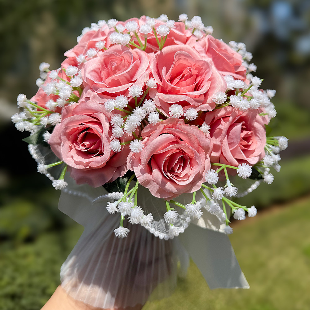 Babysbreath-Rosensträuße für sterben Braut, künstlicher Blumenstrauß für Hochzeiten Ich bin Freien, Valentinstag, Verlobungsfeiern: Grau