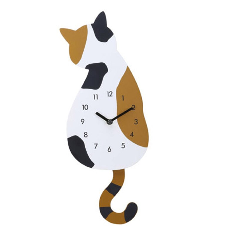 Acrylic Cute Cat Wall Clock Cartoon Pendulum Clock Home Decor Watch Way Tail Wall Clocks Move Silence Lovers J50: Default Title