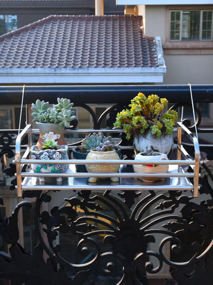 Rvs Bloem Plank Rack Balkon Reling Bloempot Hanger Opknoping Succulent Bloem Vensterbank Outdoor Ingebouwde