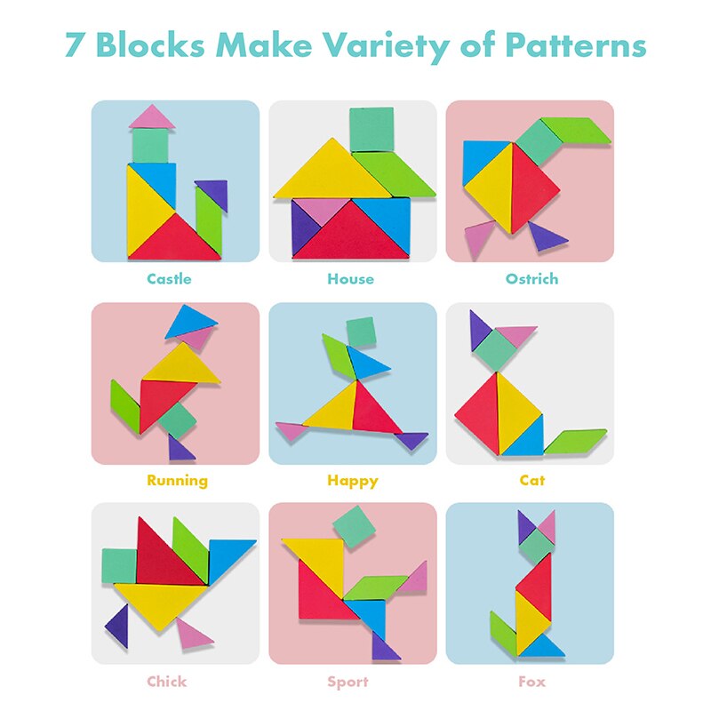 Intelligentie Kinderen Speelgoed Houten 3D Magnetische Puzzel Tangram Voor Kinderen Baby Geometrische Wiskunde Puzzels Educatief Speelgoed