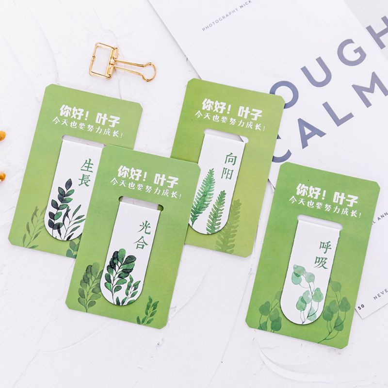 4pcs/set Green Plant Magnetic Bookmark Book Marker Page Clip Office Supplies Student Stationery Souvenir Collection Kids