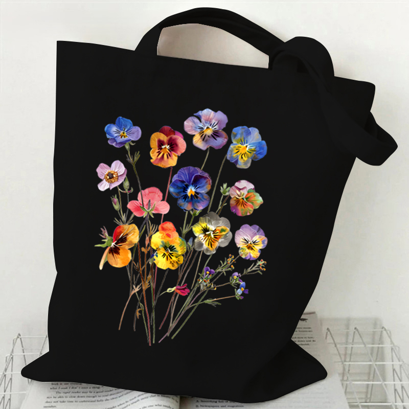 Bolso de mano de lona con estampado de flores silvestres bohemias, bolso de compras reutilizable para mujer, bolsos y bolsos, bolso de tela para compras: Azul cielo