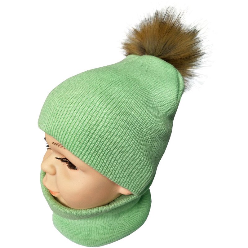 Efterår vinter børn tørklæde hat sæt drenge piger forår varm halstørklæde børn kasket sæt pompon bolde baby hat tørklæde: Green sæt en bold