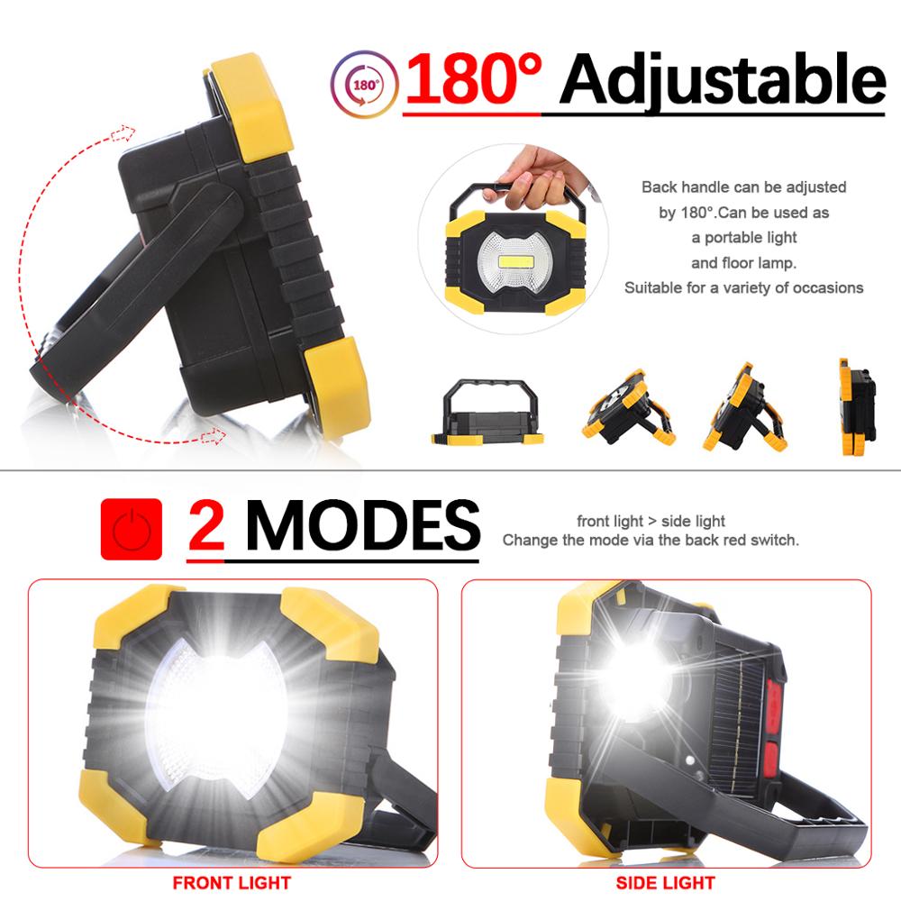 100W Led Work Light 180 Degrees Adjustable Lanterns Built-in Battery Spotlight Rechargeable Solar energy for Outdoor Camping