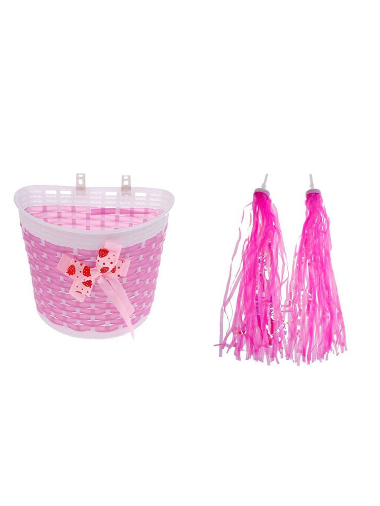 Bike Pink Front Handlebar Basket + Retro Tassels Streamers for Kidsâ Bicycles Tricycles Scooters