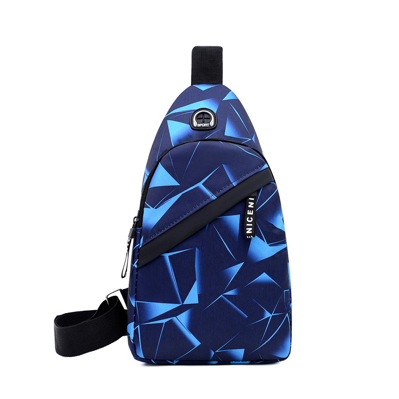 Sacs de poitrine pour hommes imprimé géométrique tissu Oxford sac à bandoulière décontracté sport voyage sacs à bandoulière de poitrine en plein air: Bleu