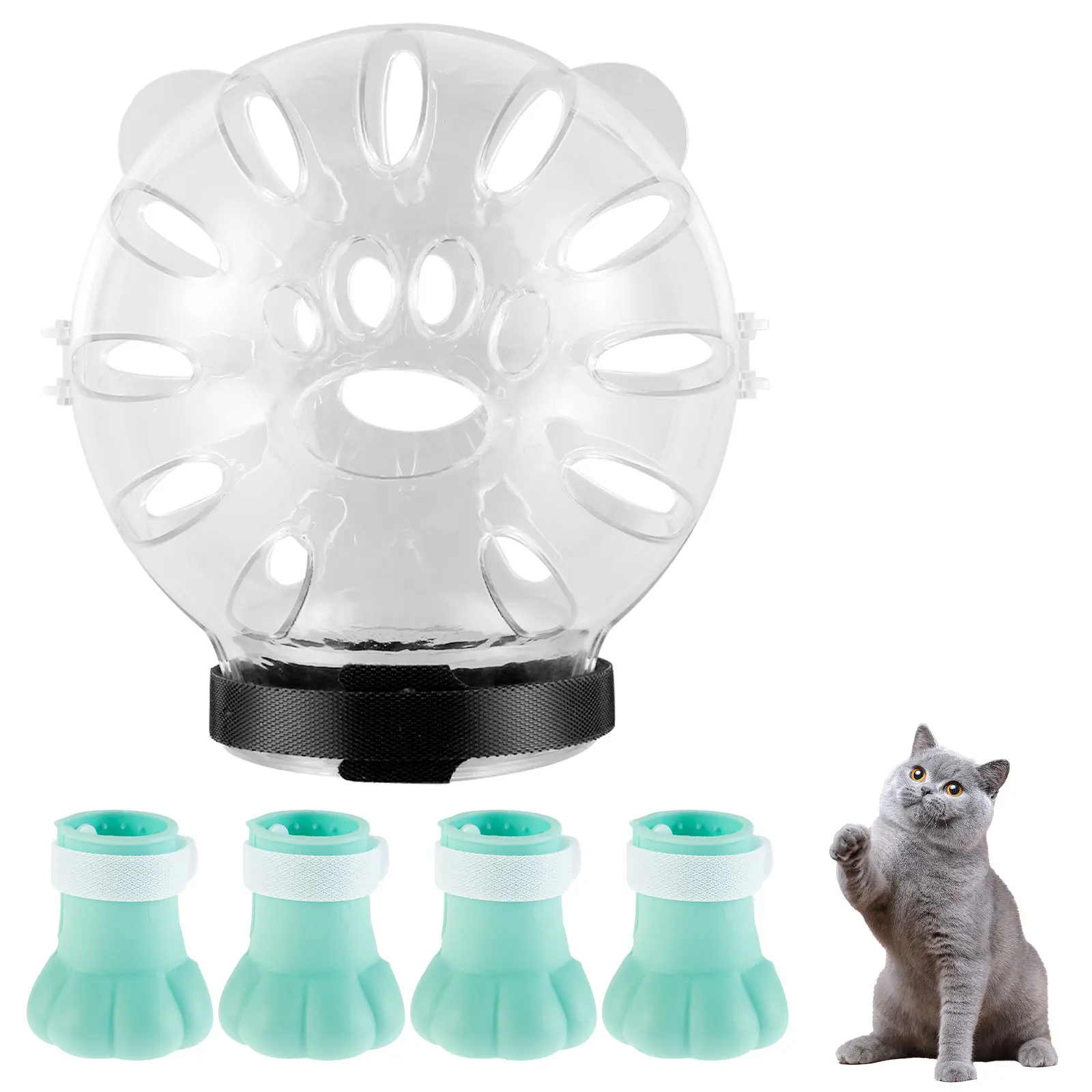 Kat Snuit met 4 Stuks Poot Cover Anti Bite Ademende Ruimte Kap Katten Helm Voorkomen Katten Kleine Honden Bijten voor Grooming