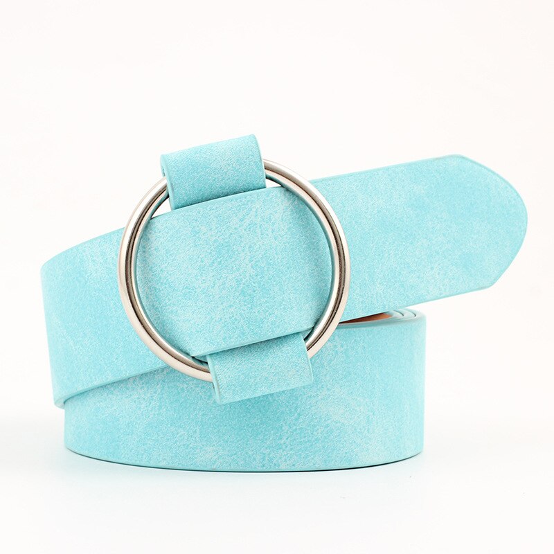 womens round casual ladies belts for jeans Modeling belts without buckles leather belt cinturon mujer: Sky Blue