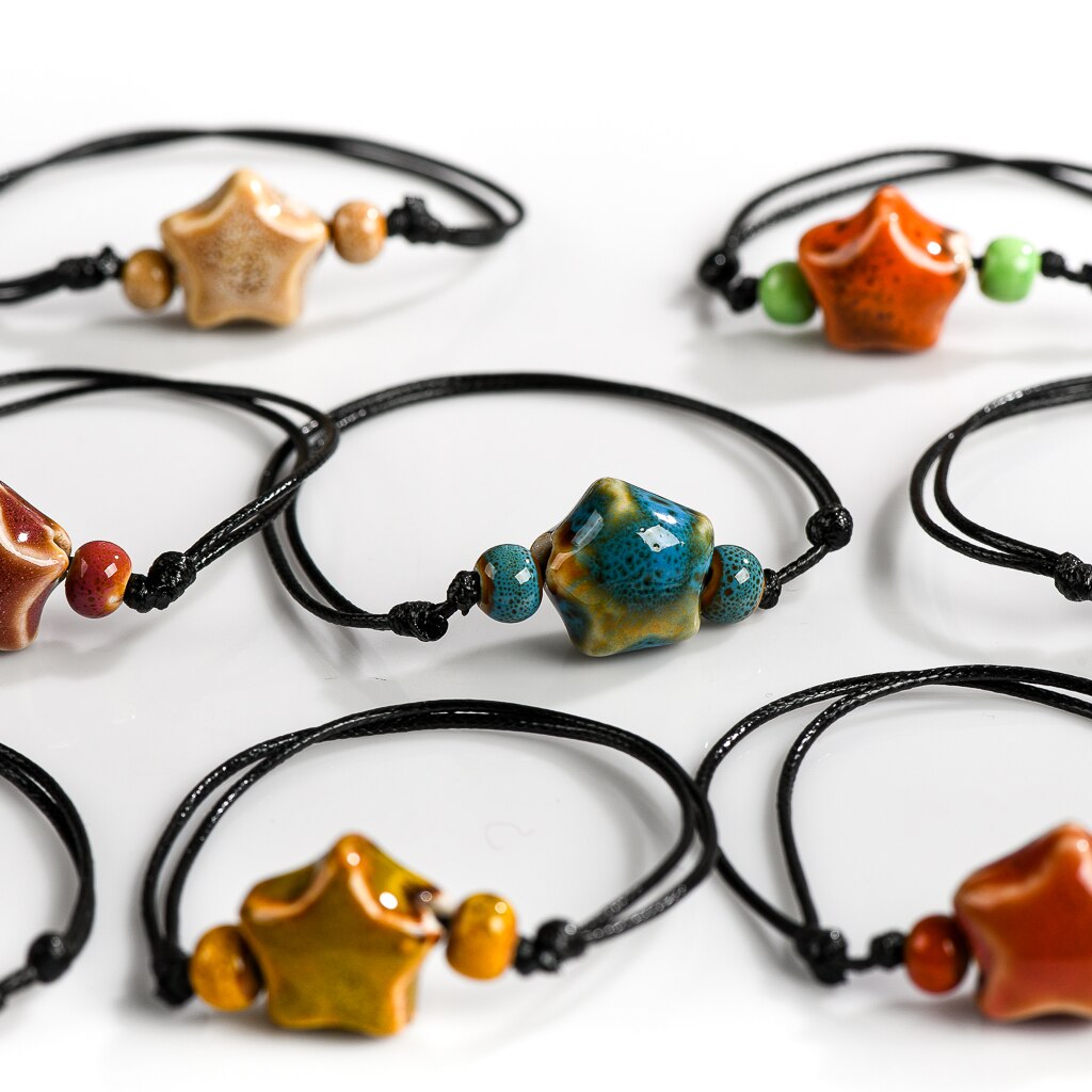 Bracelet de cheville en céramique, tissé à la main, étoile multicolore, Simple, 2 pièces, 40% de réduction, , XN598