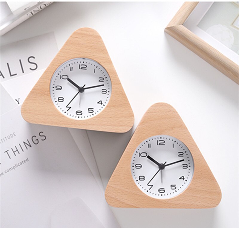 Wooden Clock Snooze Bedside Kids Alarm Clock Circular Needle Backlight Desktop Clock Silent Wood No Ticking despertador