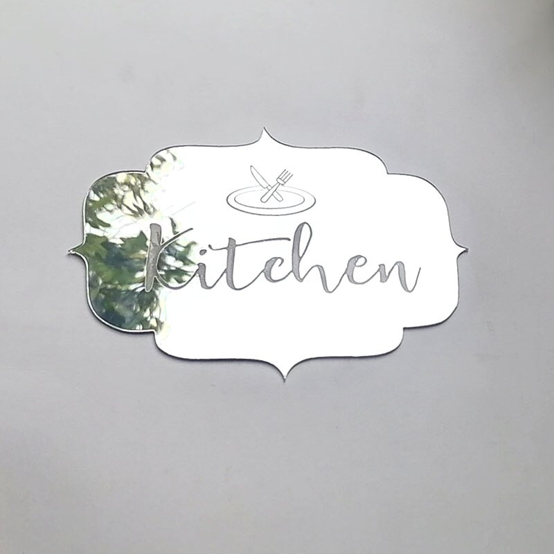 Acrylic Mirror Kitchen Sign Label Home Decor Wall Door Sticker Party Event Indication Sign For Guest: silver B
