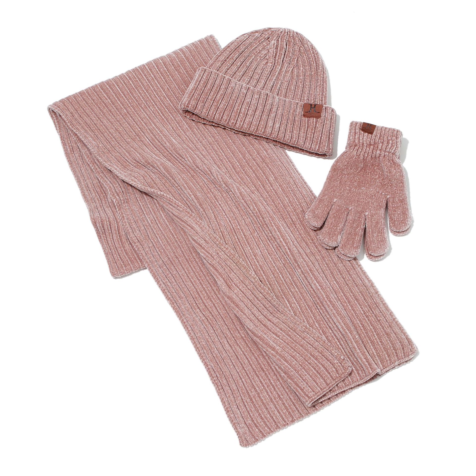 Vinter tilbehør 3 stk strikket hat tørklæde handsker sæt til kvinder mænd varme ører strik skullies beanies kvindelige hatte til piger
