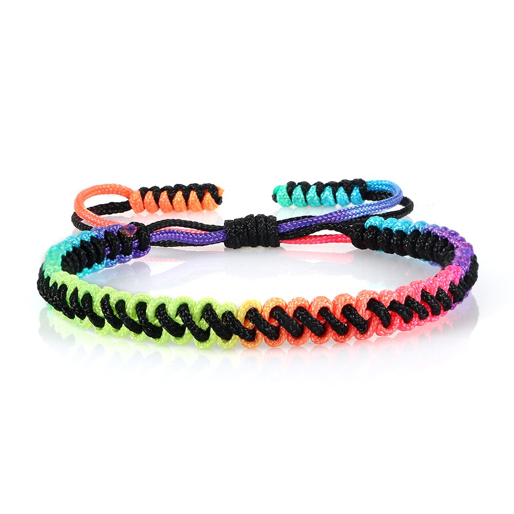 16 Colors Rainbow Rope Braided Tibetan Bracelet Colorful Handmade Knots Thread Adjustable Bangle Women Men Unisex Buddha Jewelry: Black  Rope 1