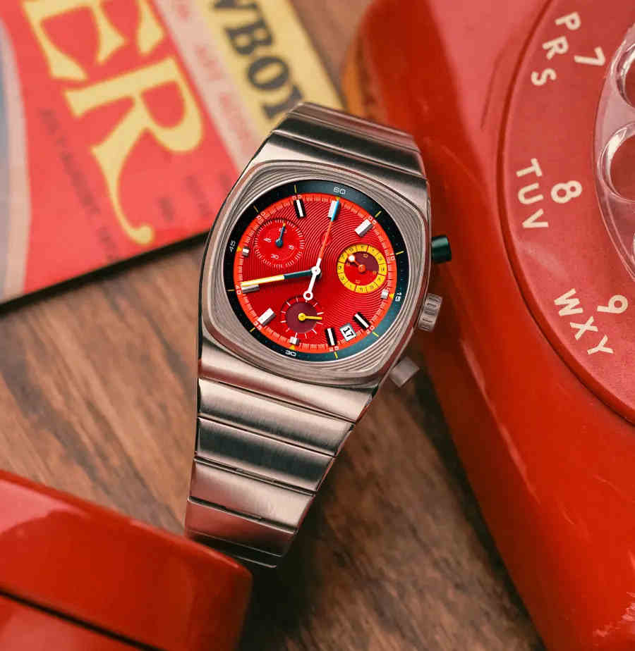 CILOA hochwertige quadratische Herrenuhr Vintage Automatik Herrenuhren für Herren Edelstahl High-End-Sportgeschenke Armbanduhren: Rot