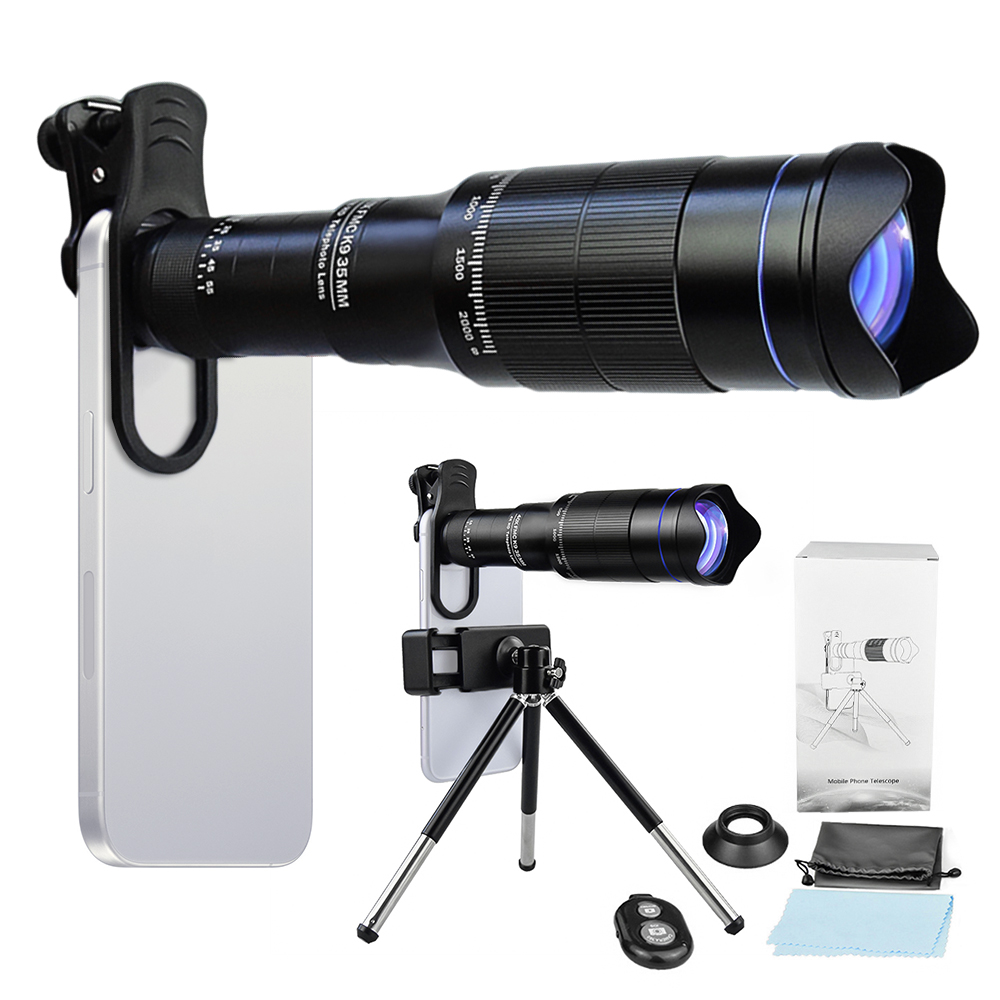 40X Mobile Phone Telephoto Lens Kit Lens Clip+Extendable Mini Tripod Remote Shutter for Wildlife Observation Watching Moon