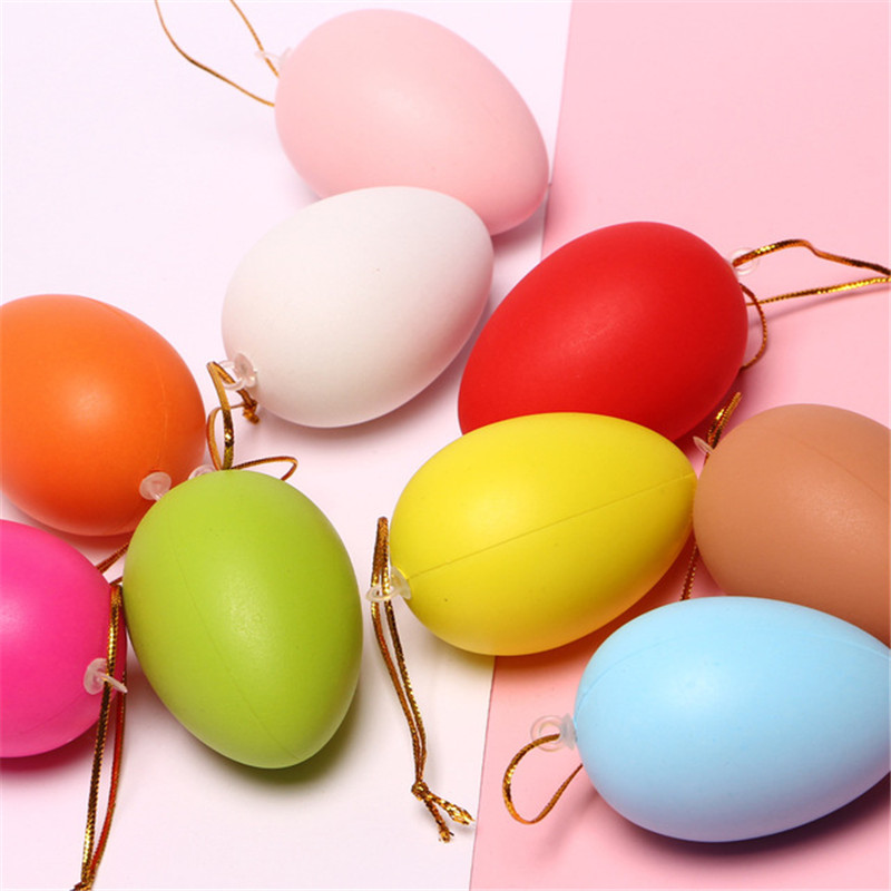 DIY Toys Easter Egg Children&#39;s Handmade Cartoon Painted Eggshell Plastic Craft With Rope Hanging For Kids: Random 12 PCS