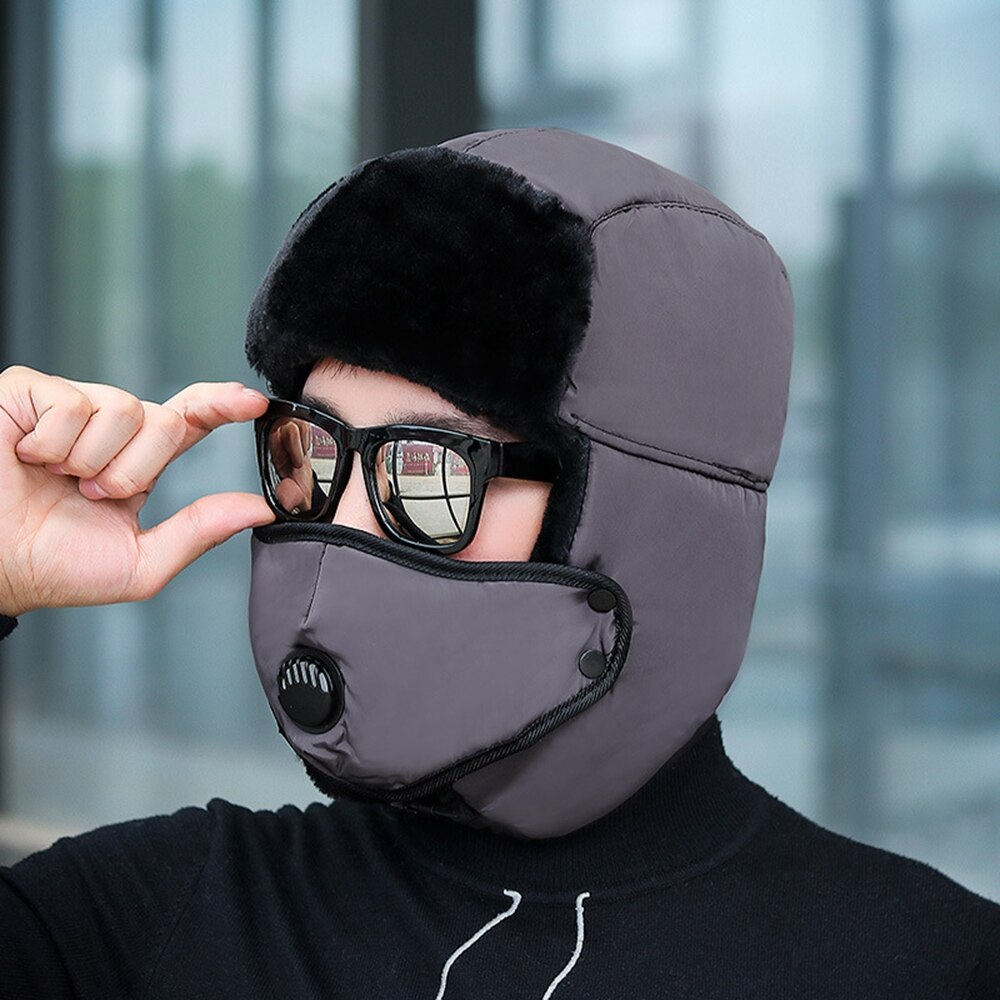 HanXi gorro ruso grueso de invierno para hombres y mujeres, gorro Balaclava con orejeras, gorro de esquí para la nieve, gorro de aviador de piel ruso a prueba de viento Ushanka: gray