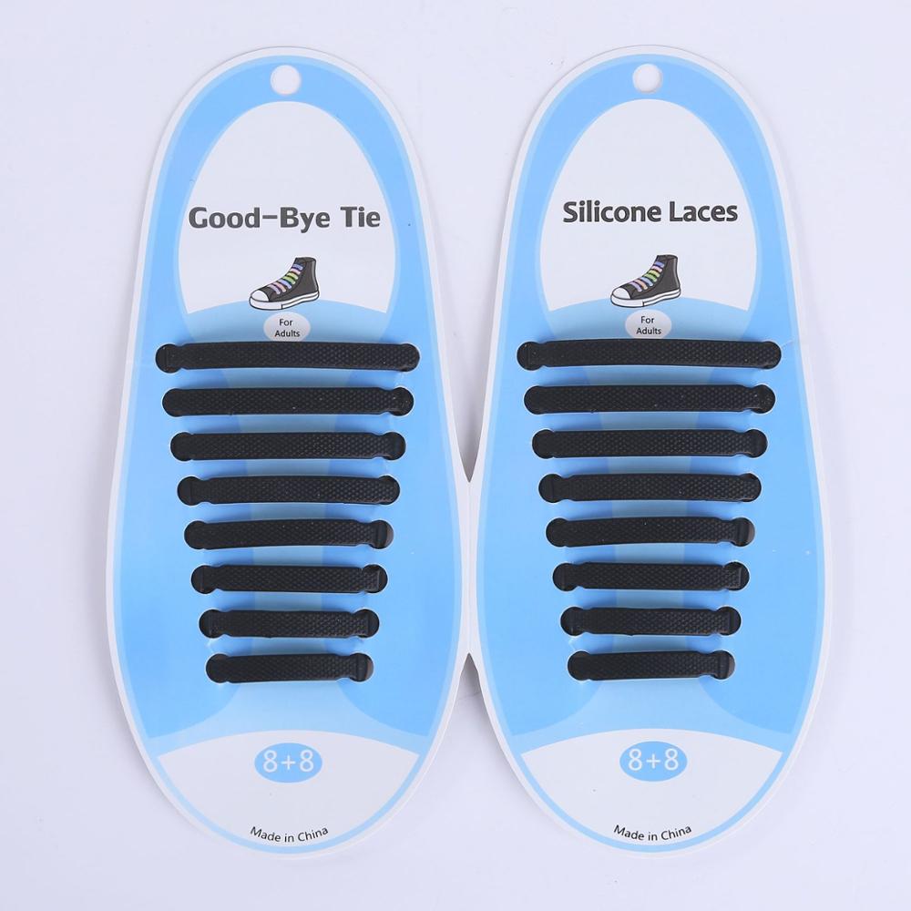 cordones elasticos zapatillas cordones zapatillas cordones elasticos cordones de calzado Cordones elásticos de silicona para zapatos para hombre y mujer, cordones especiales de goma, 13 colores, 16 unids/lote: Black