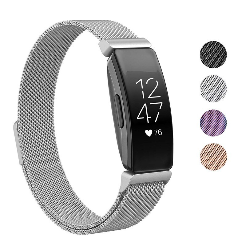 Universaali milanese kellon ranneke ruostumattomasta teräksestä kellon hihnan vaihtorannekkeen kellon ranneke fitbit inspire hr heart -älykellolle: Hopea / L