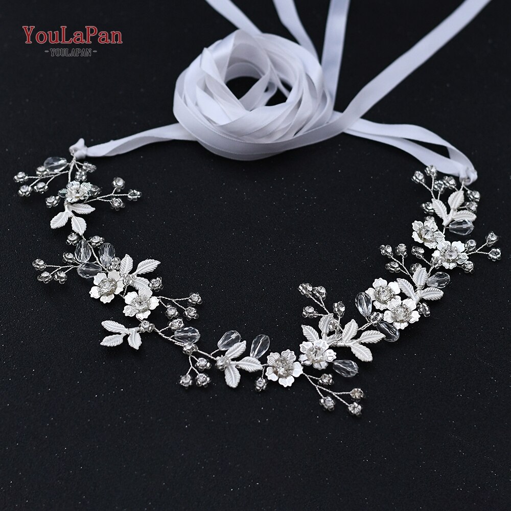 YouLaPan SH350 Wedding Dress Belt Bridal Rhinestone Sash with White Ribbon for Bridesmaid Crystal Party Gown Dress Belts: White ribbon