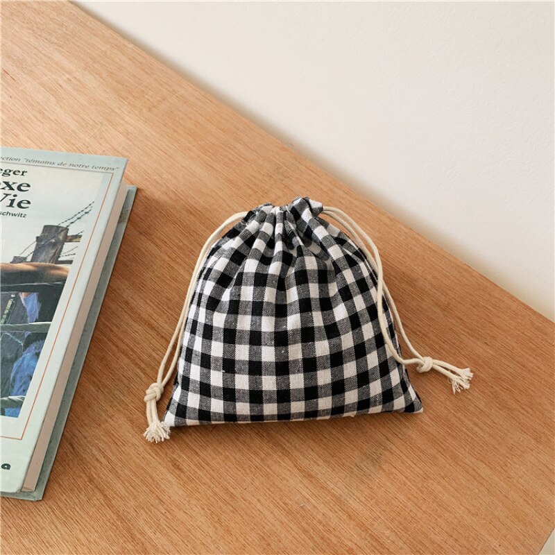 Cotton Fabric Lattice Drawstring Storage Pouch Packaging Bag Underwear Socks Jewelry Organizer Christmas Bag