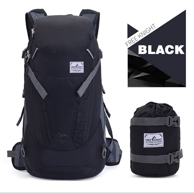 30L Portable Folding Backpack Outdoor Hiking Climbing Bag Waterproof Nylon Backpack Breathable Portable Travel Bag: Black