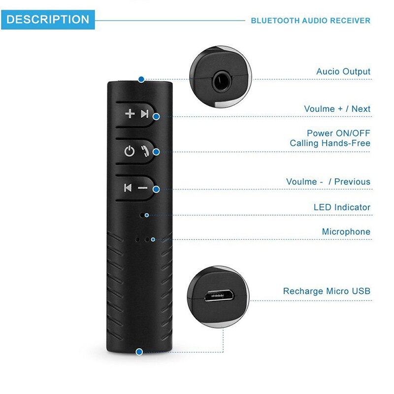 Adaptador de música Bluetooth, transmisor coche, receptor de Audio Universal, Mini Aux, manos libres