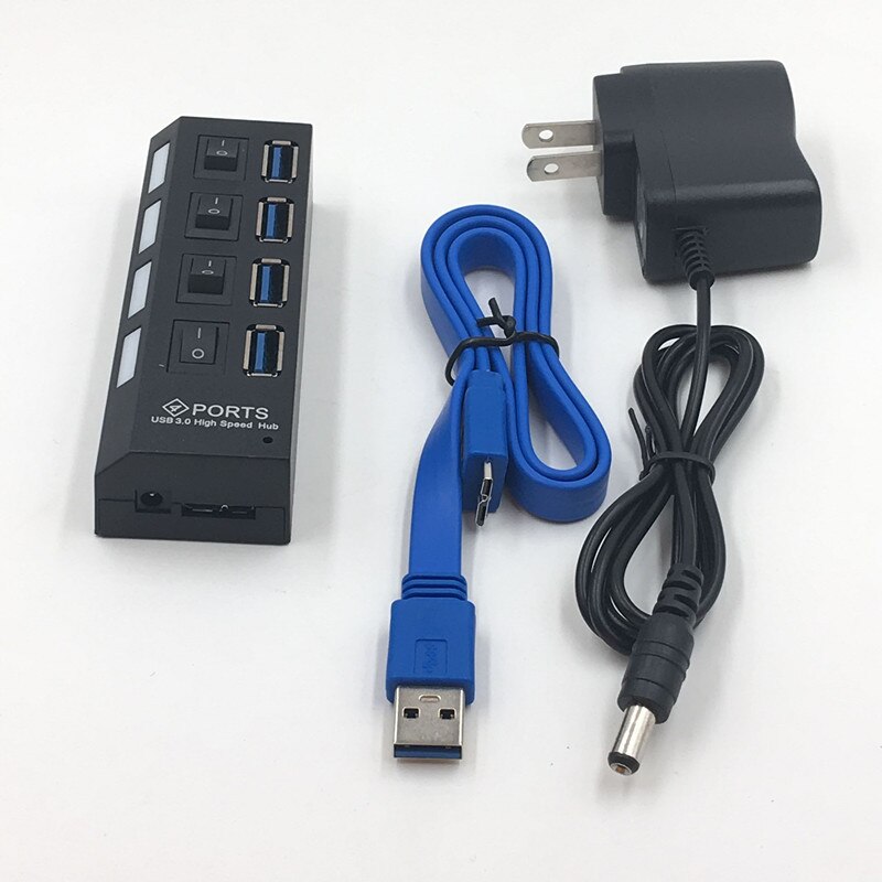 4Port Micro USB Hub3.0 USB Splitter for Tablet Laptop Computer Notebook High Speed 480Mbps USB 30 Hub LED with ON/OFF Switch