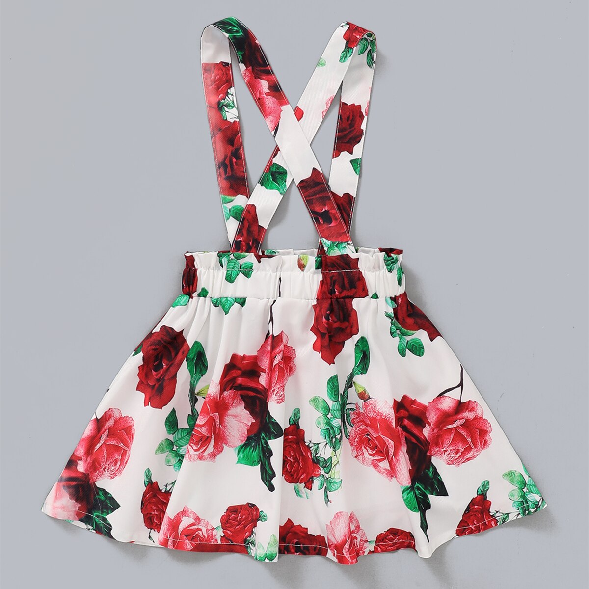 Babymeisjesrok met rozenprint, mouwloze schouderbandrok voor op reis, vakantie of feestje