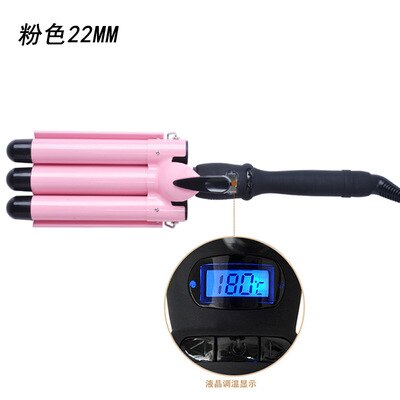 LCD Digital Anzeige Temperatur Eisstockschießen Eisen Keramik verdreifachen Fass Haar Lockenwickler Elektrische Eisstockschießen: Rosa 22mm / EU