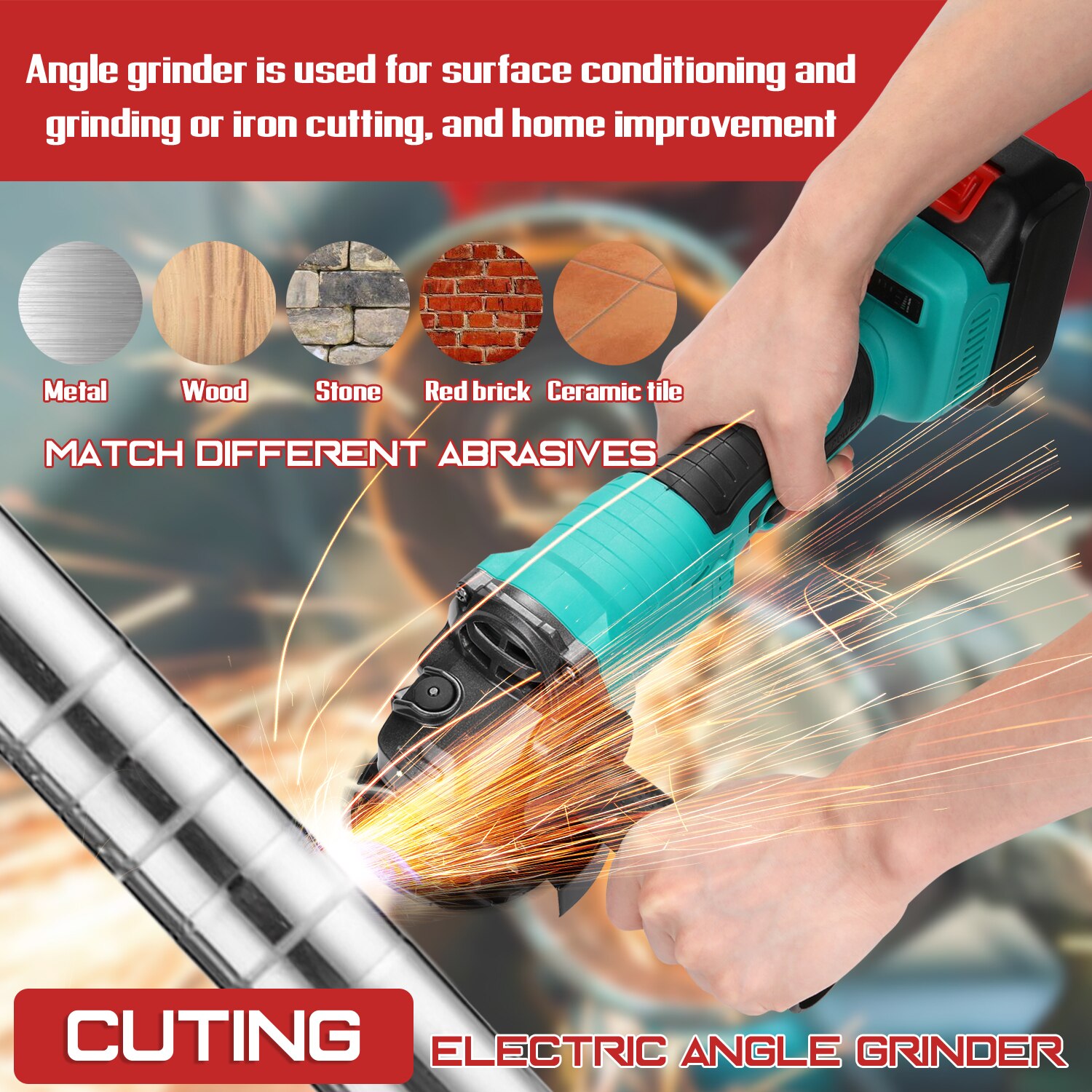 Angle Grinder Portable Multifunctional 18V Electric Angle Grinder 11000rpm High Rotation Speed Grinding Tool Cutting Wood Iron
