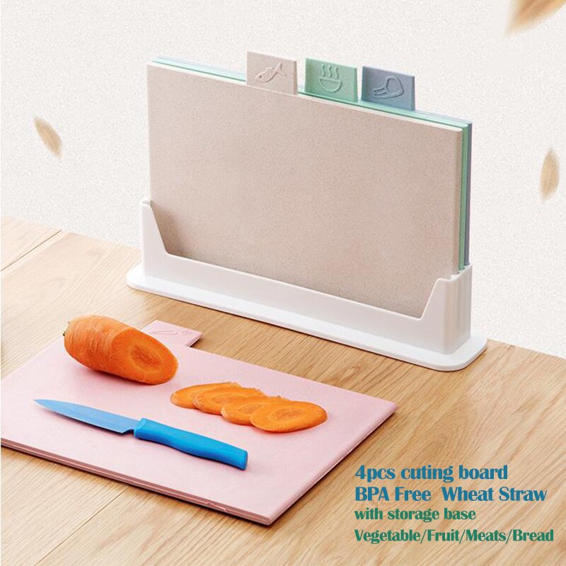 Flexibele Snijplank Matten Set Van 4 Voor Keuken Groente/Fruit/Vlees/Brood Snijplanken Plastic Boards met Opslag Base