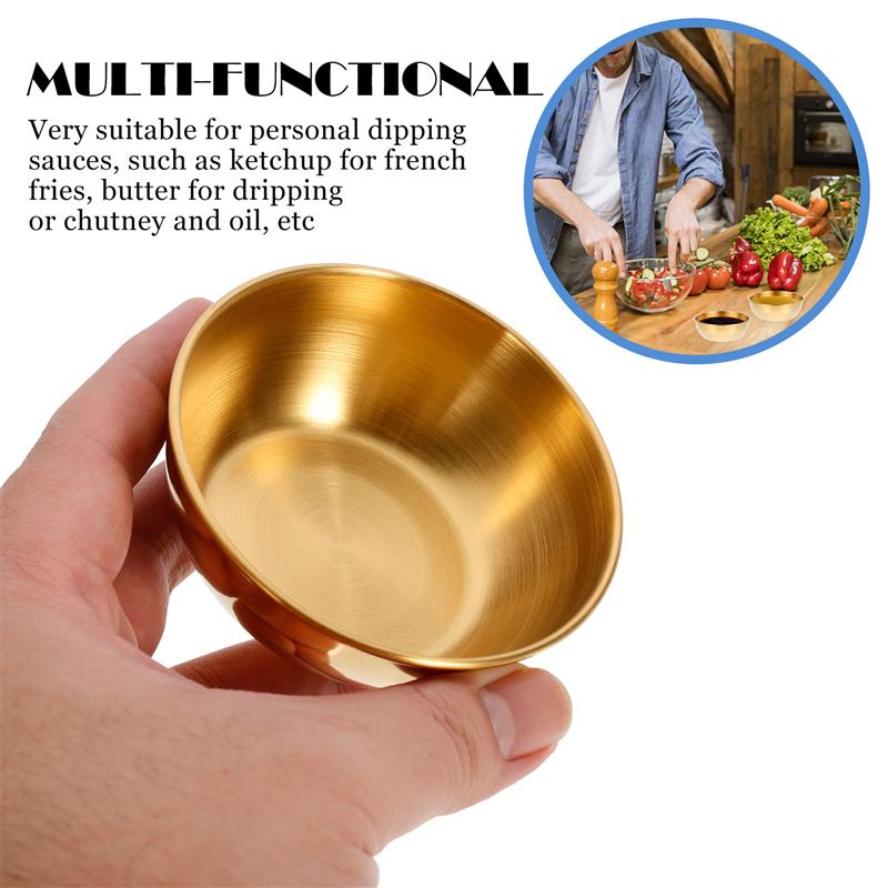 4pcs Golden Sauce Dish Appetizer Serving Tray Stainless Steel Sauce Dishes Spice Plates Kitchen Supplies Plates Spice Dish Plate