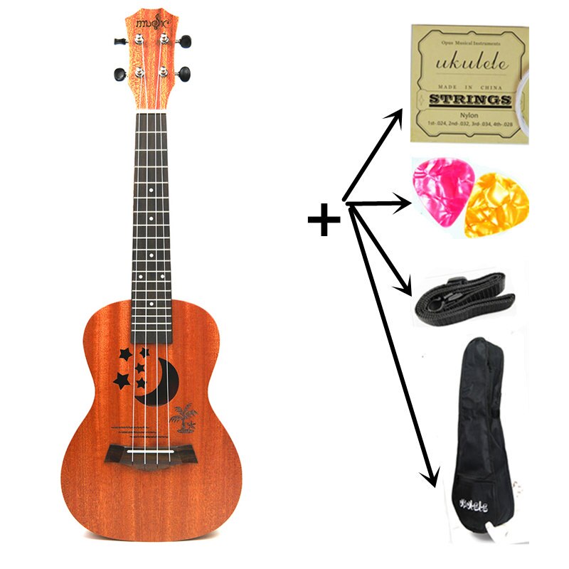 Ukulele 21 inch Kleine Gitaar 4 Strings Ukulele Akoestische Elektrische sopraan ukulele sapele Star Moon partten voor Kinderen: Uku with all parts