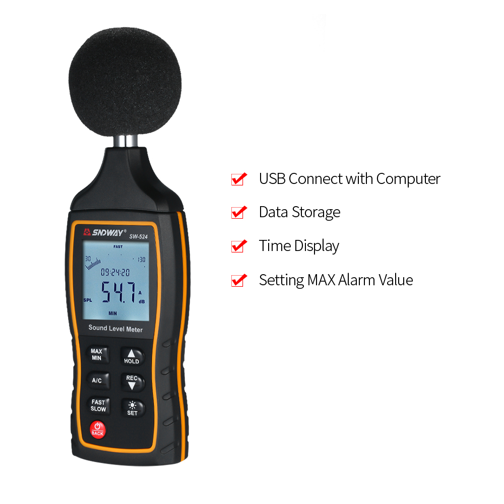 SNDWAY SW-524 30-130dB Digital Sound Level Meter Digital Noisemeter Noise Volume Measuring Instrument Decibel Monitoring Tester