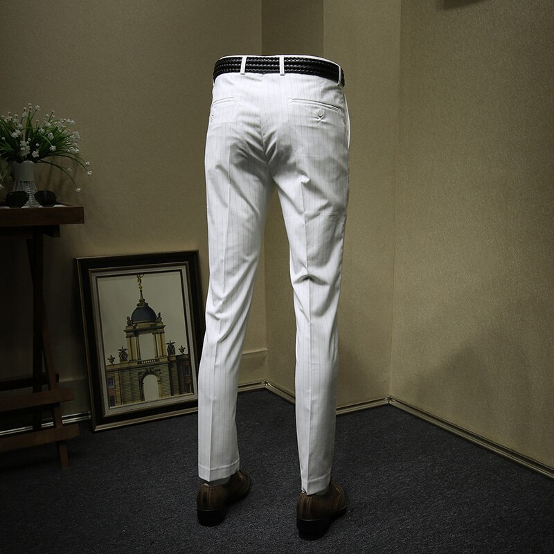Hombre pantalones de vestir de negocios formal blanco de corte slim a rayas de Día del Padre de novio de boda Boda de usar inteligente hombre casual traje de pantalón plus tamaño