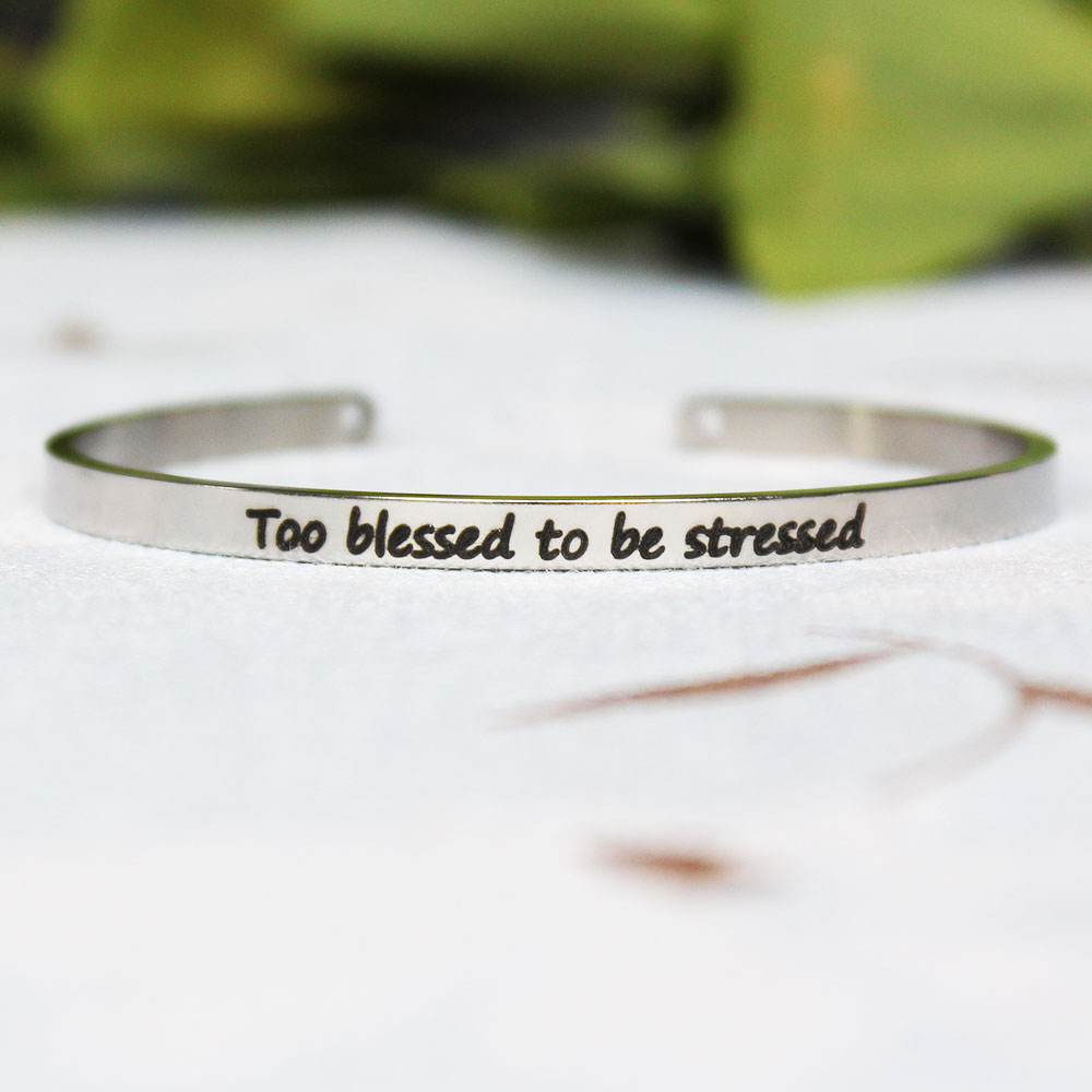 4mm Quotes Mantra Bracelets 316L Stainless Steel Open Cuff Bangle Female Inspirational Jewelry Bracelets SL-149: L