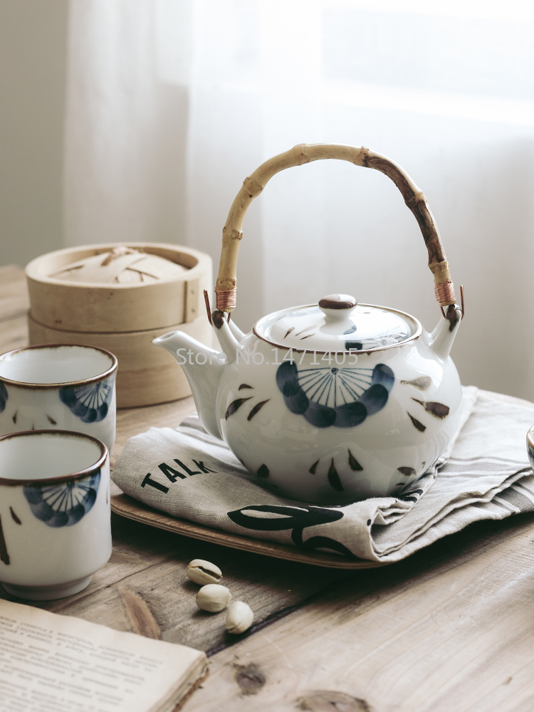 Japanese Style Retro Hand-painted Teapot Inn Pub Restaurant Teapot Ceramic Tea Cup Tea Cup Single Handle Pot
