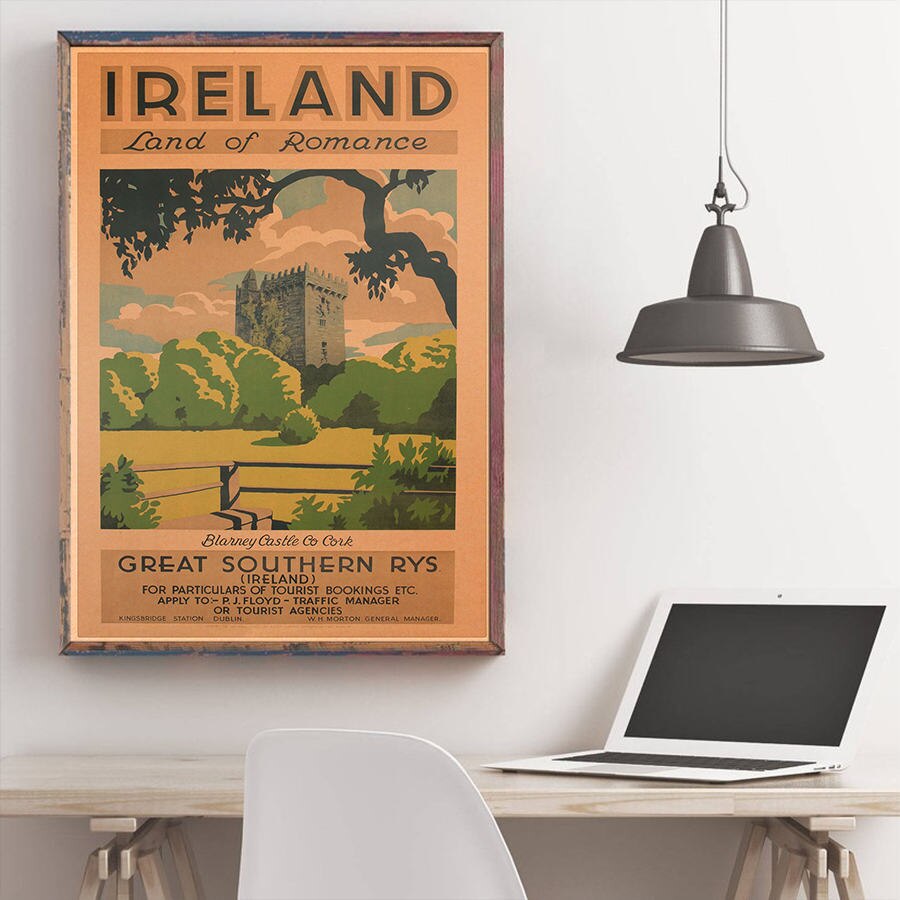Irland Sommer Stadt Reise Poster Zauberstab Aufkleber Jahrgang Kraft Papier Kneipe Bar Hotel Dekor Hand Gemalte Landschaft Bild 42x30cm