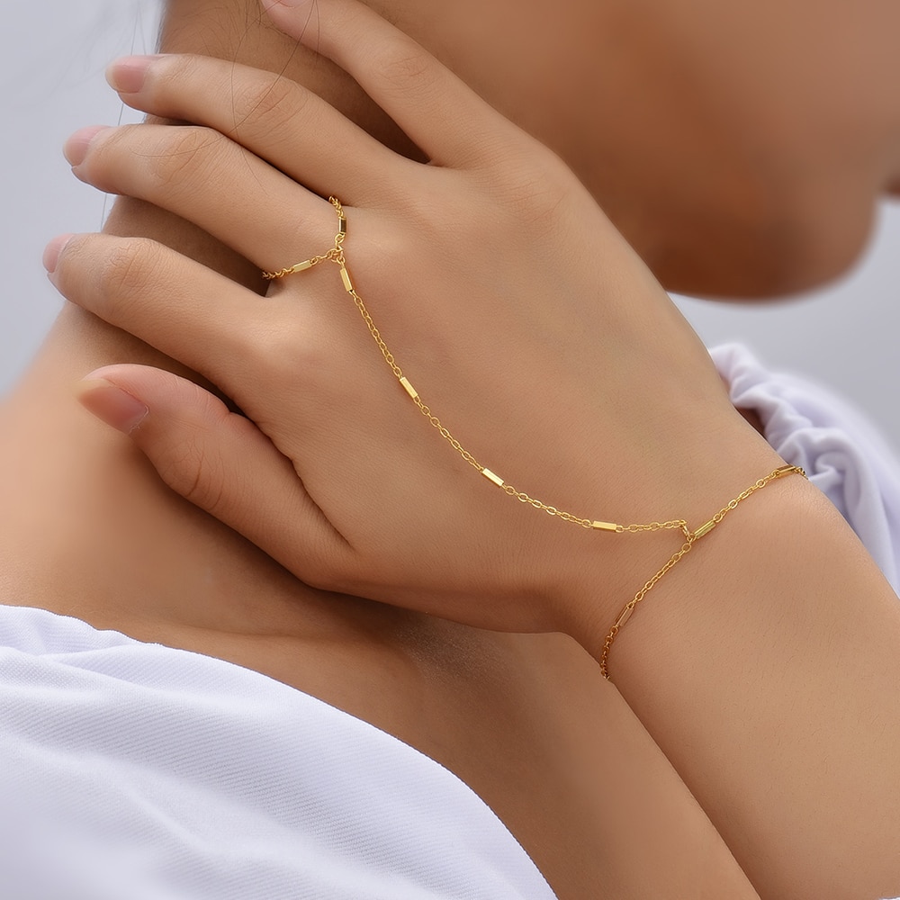 Creatieve Koper Metalen Dunne Kettingen Aansluiten Vinger Armbanden Voor Vrouwen Mode Gouden Vinger Hand Link Chain Sieraden