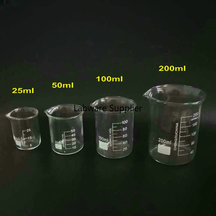 4pcs/set 25/50/100/200ml Glass Beaker for Laboratory Tests, Measuring Cup Volumetric Glassware for Lab Experiments