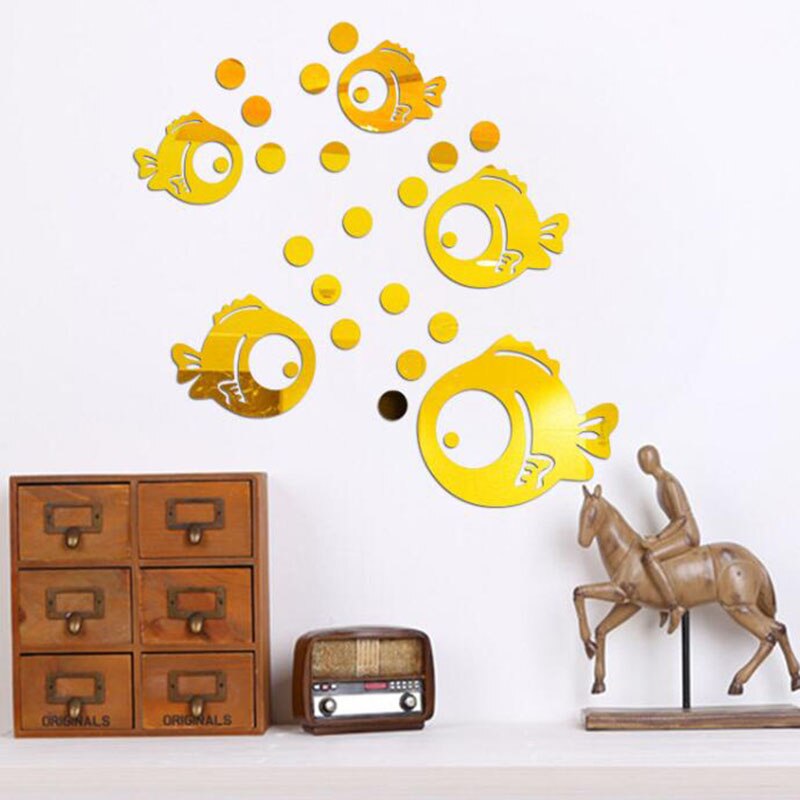 2Sets Creatieve Acryl Spiegel Muursticker Diy Bubble Vis Sticker Leuke Cartoon Vis Muursticker Home Decoratie