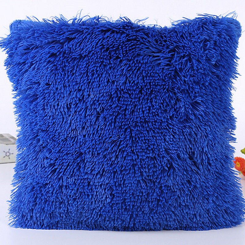 Pluizige Zachte Pluche Vierkante Decoratieve Kussensloop Kamer Sofa Taille Gooi Kussenhoes: Marine blauw